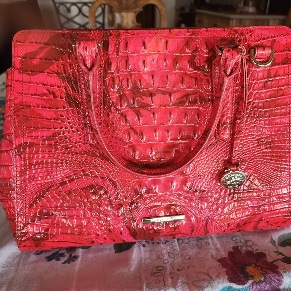 Brahmin Red Croc-Embossed Satchel with Metallic Accents - Picture 1 of 2